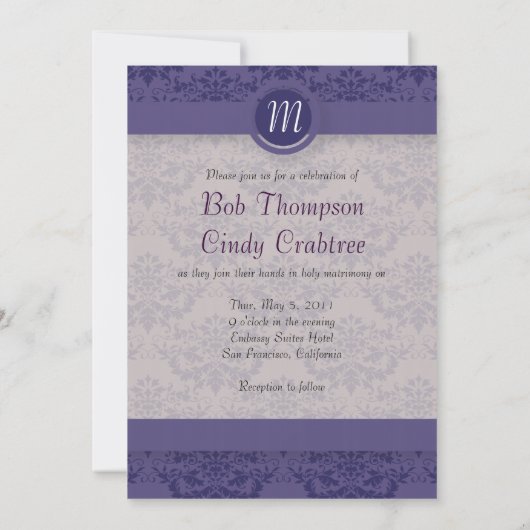 紫王室ののダマスクの結婚式 招待状 (裏面)