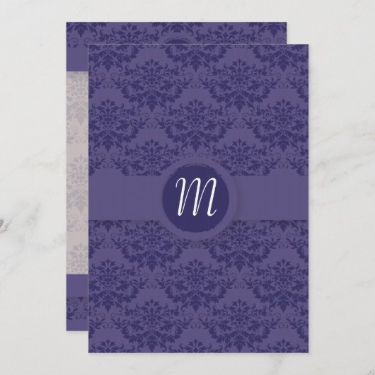 紫王室ののダマスクの結婚式 招待状 (正面/裏面)
