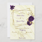 紫王室のの花の金ゴールド幾何結婚的 招待状 (正面)