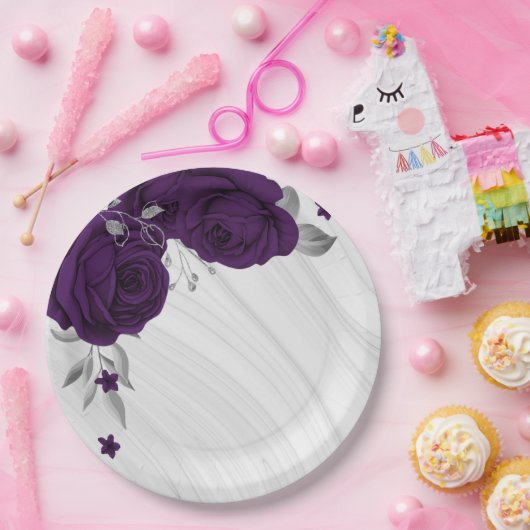 紫王室のの花は銀葉大理石 ペーパープレート (パーティー)