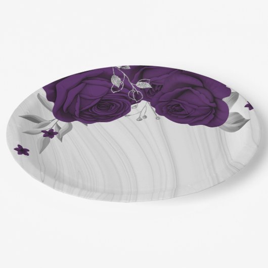 紫王室のの花は銀葉大理石 ペーパープレート (アングル)