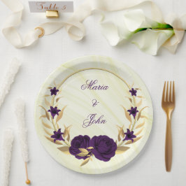 紫王室のの花金ゴールド葉リース ペーパープレート