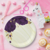 紫王室のの花金ゴールド葉大理石 ペーパープレート (パーティー)