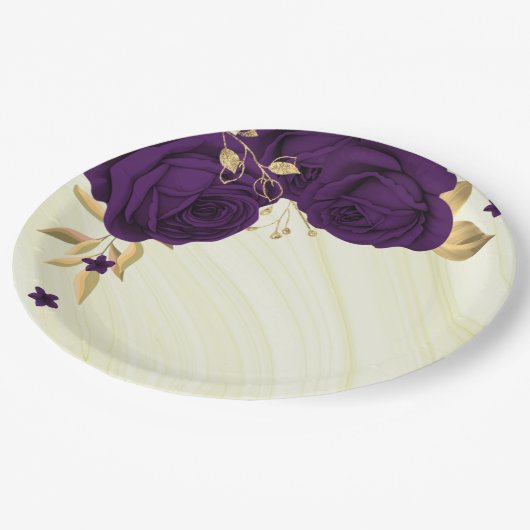 紫王室のの花金ゴールド葉大理石 ペーパープレート (アングル)
