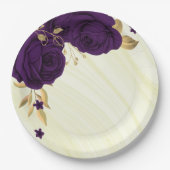 紫王室のの花金ゴールド葉大理石 ペーパープレート (正面)