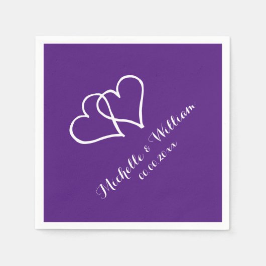 紫王室のの連動ハートの結婚ナプキン スタンダードカクテルナプキン (正面)
