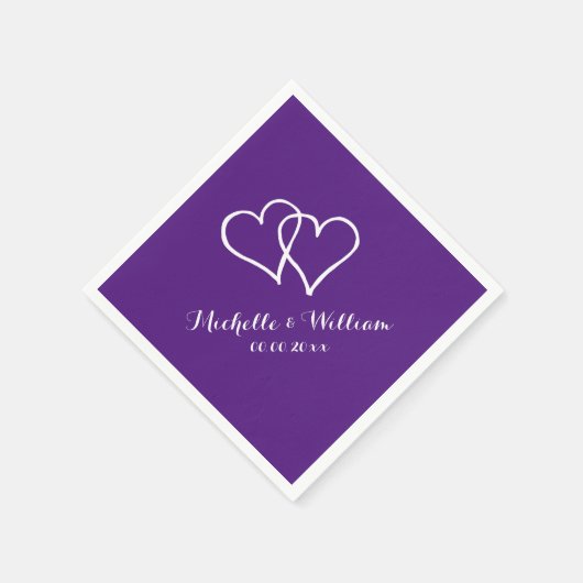 紫王室のの連動ハートの結婚ナプキン スタンダードカクテルナプキン (角)