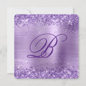 紫王室のグリッターブラシ付きフォイル50誕生日 招待状 (正面)