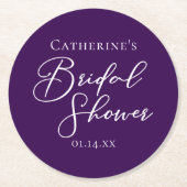 紫王室のブライダルシャワーパーソナライズされた ラウンドペーパーコースター (正面)