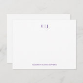 紫王室のモノグラム対イニシャルパーソナライズされた ノートカード (正面/裏面)