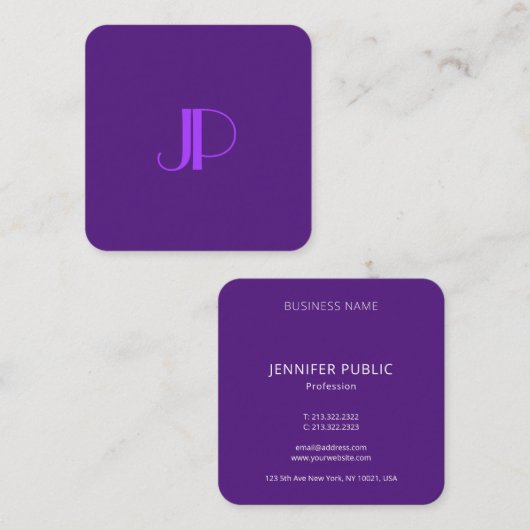 紫王室のモノグラモダンムエレガントテンプレート スクエア名刺 (正面/裏面)