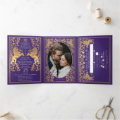 紫王室の中世ライオ結婚ンの3つ折 三つ折り招待状 (内部)