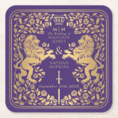 紫王室の獅子中世結婚刀 スクエアペーパーコースター (正面)