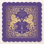 紫王室の獅子中世結婚刀 ペーパーコースター (正面)