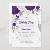 紫王室の白い花銀誕生日パーティー 招待状 (正面/裏面)
