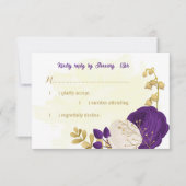 紫王室の白の花の金ゴールド結婚植物 出欠カード (正面)