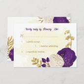 紫王室の白の花の金ゴールド結婚植物 出欠カード (正面/裏面)