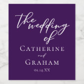 紫王室の白タイポグラフィ夕べ結婚ズ ワインラベル (シングルラベル)