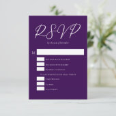 紫王室の白タイポグラフィ夕べ結婚ズ 出欠カード (スタンド正面)