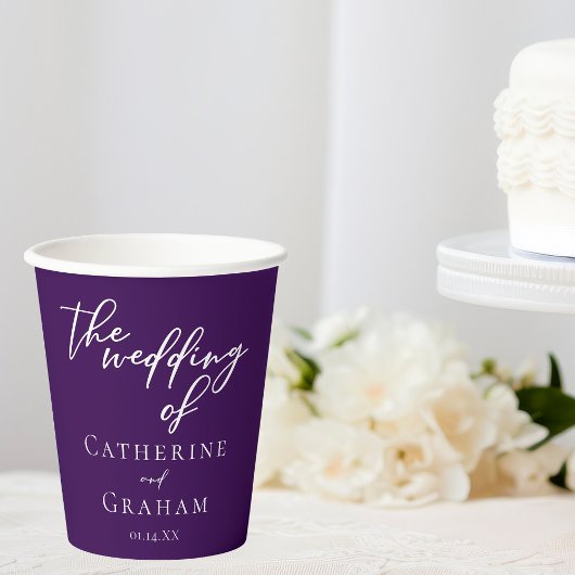 紫王室の白タイポグラフィ夕べ結婚ズ 紙コップ