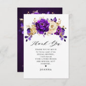紫王室の紫バイオレット金ゴールドフローラブライダルシャワー サンキューカード (正面/裏面)