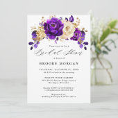紫王室の紫バイオレット金ゴールドフローラブライダルシャワー 招待状 (スタンド正面)