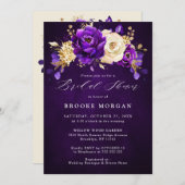 紫王室の紫バイオレット金ゴールドフローラブライダルシャワーInv 招待状 (正面/裏面)