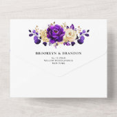 紫王室の紫バイオレット金ゴールドフローラ結婚ズ オールインワン招待状 (裏面)