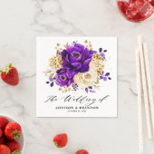 紫王室の紫バイオレット金ゴールドフローラ結婚ズ スタンダードカクテルナプキン (インサイチュ)