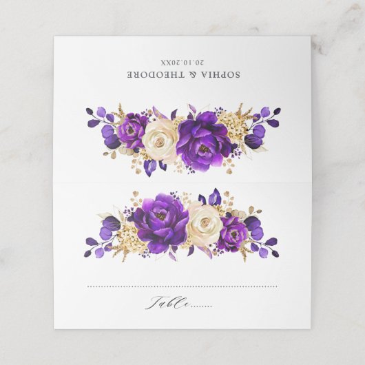 紫王室の紫バイオレット金ゴールドフローラ結婚ズ プレイスカード (外部開封)