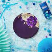 紫王室の紫バイオレット金ゴールドフローラ結婚ズ ペーパープレート (パーティー)