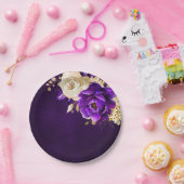 紫王室の紫バイオレット金ゴールドフローラ結婚ズ  ペーパープレート (パーティー)