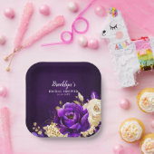 紫王室の紫バイオレット金ゴールドフローラ結婚ズ ペーパープレート (パーティー)