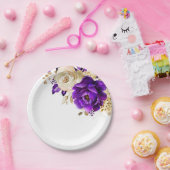 紫王室の紫バイオレット金ゴールドフローラ結婚ズ ペーパープレート (パーティー)