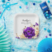 紫王室の紫バイオレット金ゴールドフローラ結婚ズ  ペーパープレート (パーティー)