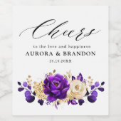 紫王室の紫バイオレット金ゴールドフローラ結婚ズ ワインラベル (シングルラベル)