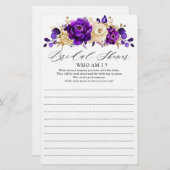 紫王室の紫バイオレット金ゴールドブライダルシャワーゲーム (正面/裏面)