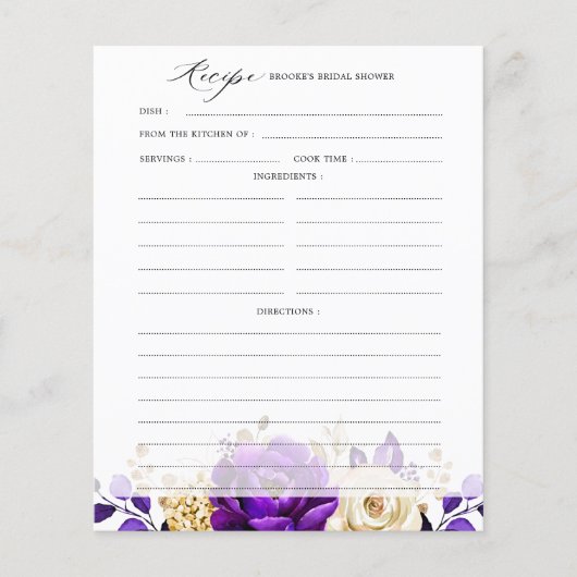 紫王室の紫バイオレット金ゴールドブライダルシャワーレシピ (正面)
