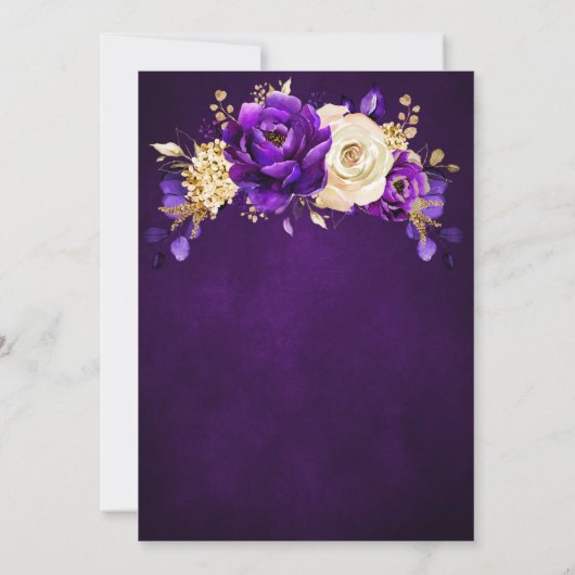 紫王室の紫バイオレット金ゴールド植物私たちはまだ行う 招待状 (裏面)
