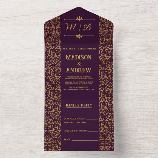 紫王室の結婚式招待状 オールインワン招待状 (内側)