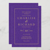紫王室の色フローラつる植物結婚式招待状 招待状 (正面/裏面)