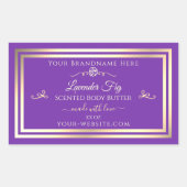 紫王室の製品ラベルと金ゴールドきらめく枠 長方形シール (正面)