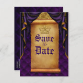 紫王室の金ゴールドドレープ結婚スの日救付 案内ポストカード (正面/裏面)