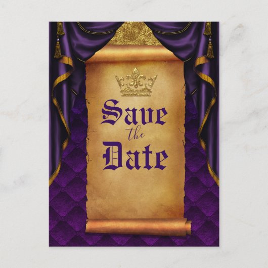 紫王室の金ゴールドドレープ結婚スの日救付 案内ポストカード (正面)