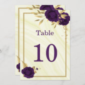 紫王室の金ゴールドフローラのジオメトリックテーブル番号 招待状 (正面/裏面)