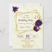 紫王室の金ゴールドフローラ幾何学誕生日パーティー 招待状 (正面)