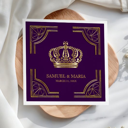 紫王室の金ゴールド華美クラウン結婚ズ スタンダードカクテルナプキン