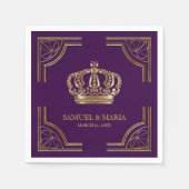 紫王室の金ゴールド華美クラウン結婚ズ スタンダードカクテルナプキン (正面)