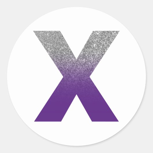 紫王室の銀グリッターモノグラグラデーションムX ラウンドシール (正面)