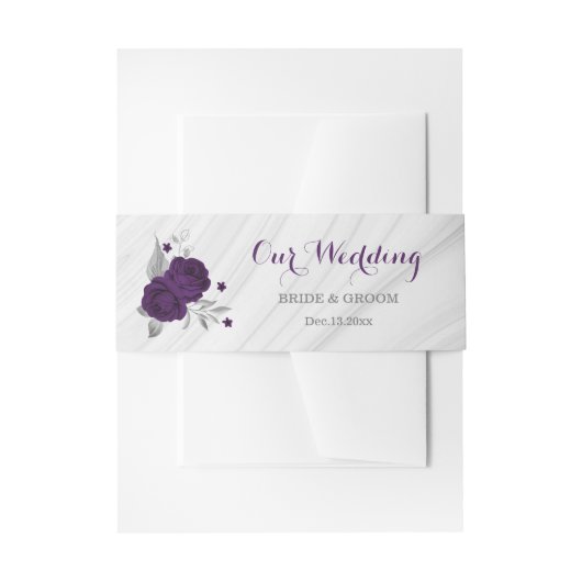 紫王室の銀フローラ大理石結婚石 招待状ベリーバンド (正面例)